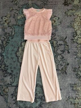 Habitual Light Pink Sequin Ruffle Pajama Set